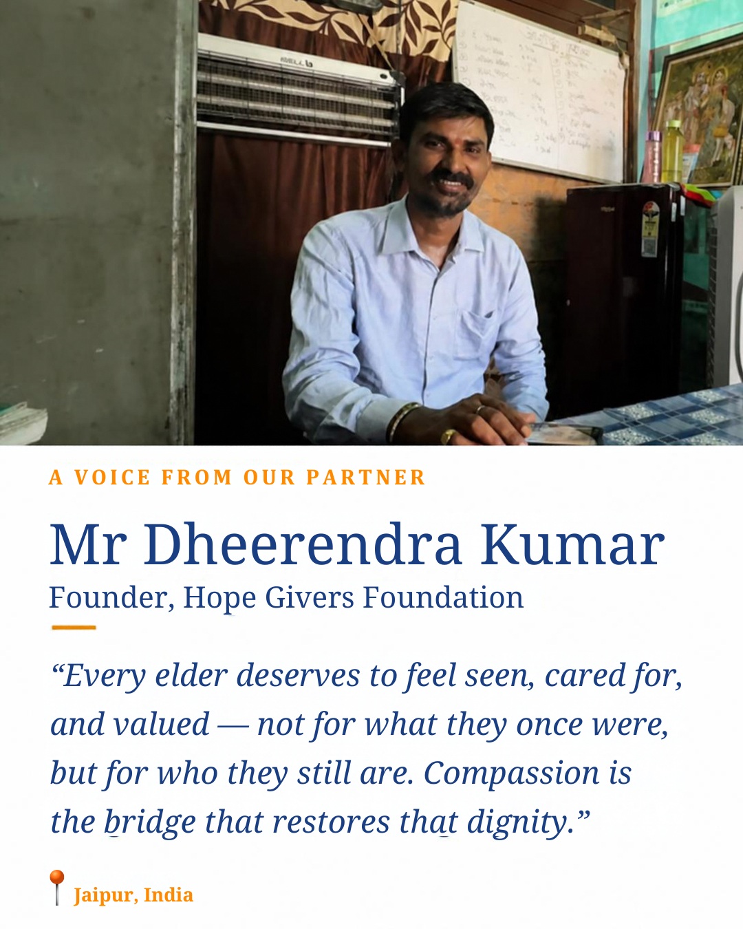 Mr Dheerendra Kumar, Founder of Hope Givers Foundation — BAPU Foundation Instagram post
